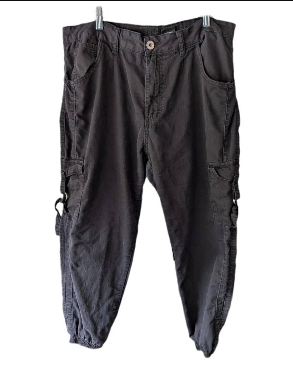VIP Jeans Black Twill Cargo Joggers D-Ring Strap Elastic Hem Stretch Size 17